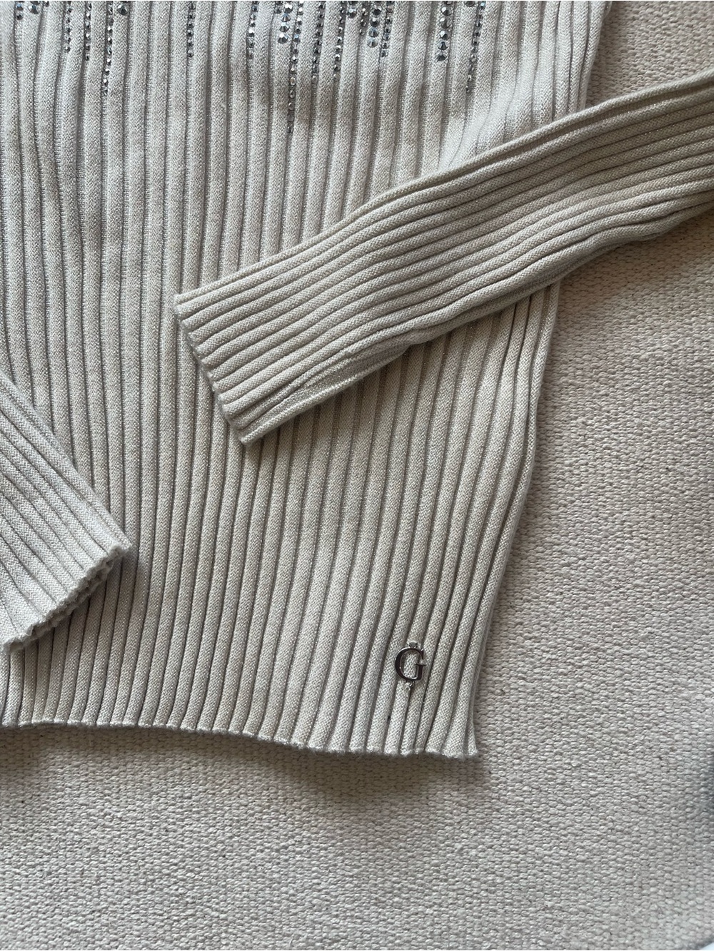GUESS Claudine Metallic Rib Rhinestone Sweater M NWT - Picture 3 of 9